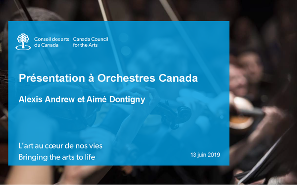 Presentation to Orchestras Canada Alexis & Aimé