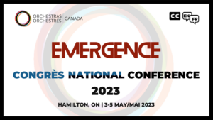 Dark text on light background says 'Emergence Congrès National Conference 2023, Hamilton, ON, 3-5 May/Mai 2023'