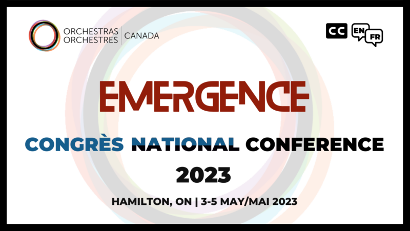 Dark text on light background says 'Emergence Congrès National Conference 2023, Hamilton, ON, 3-5 May/Mai 2023'