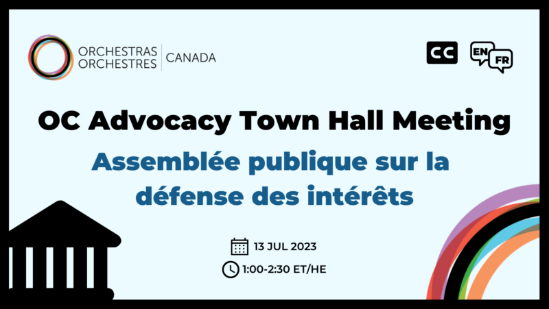 A cover image for the town hall meeting, featuring the Orchestras Canada logo